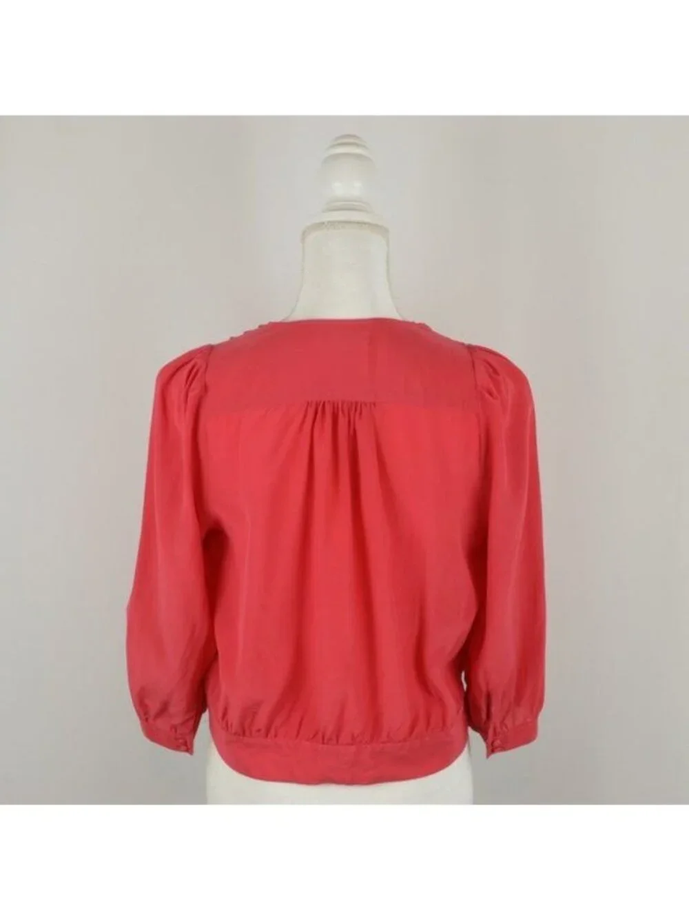Madewell Women's Medium Bright Ember Orange Silk 3/4 Sleeve Wrap Blouse